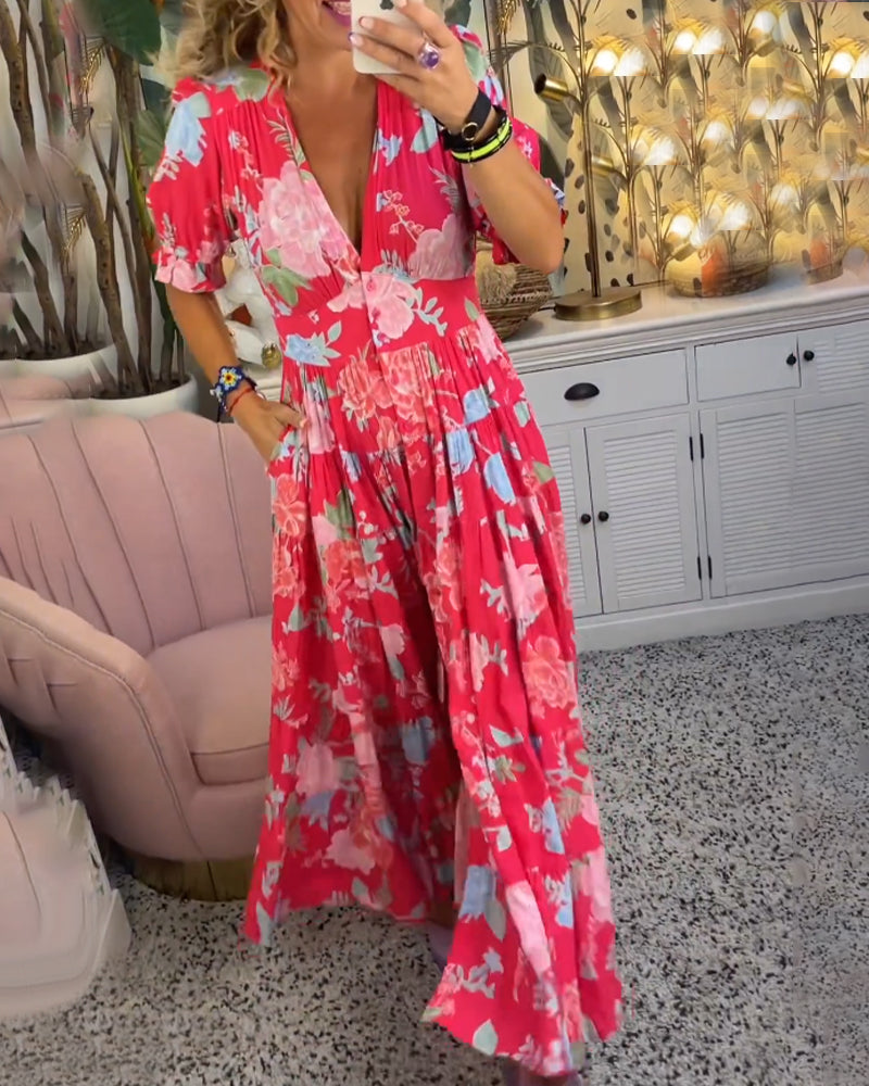Catrisa - V-Neck Floral Pocket Dress