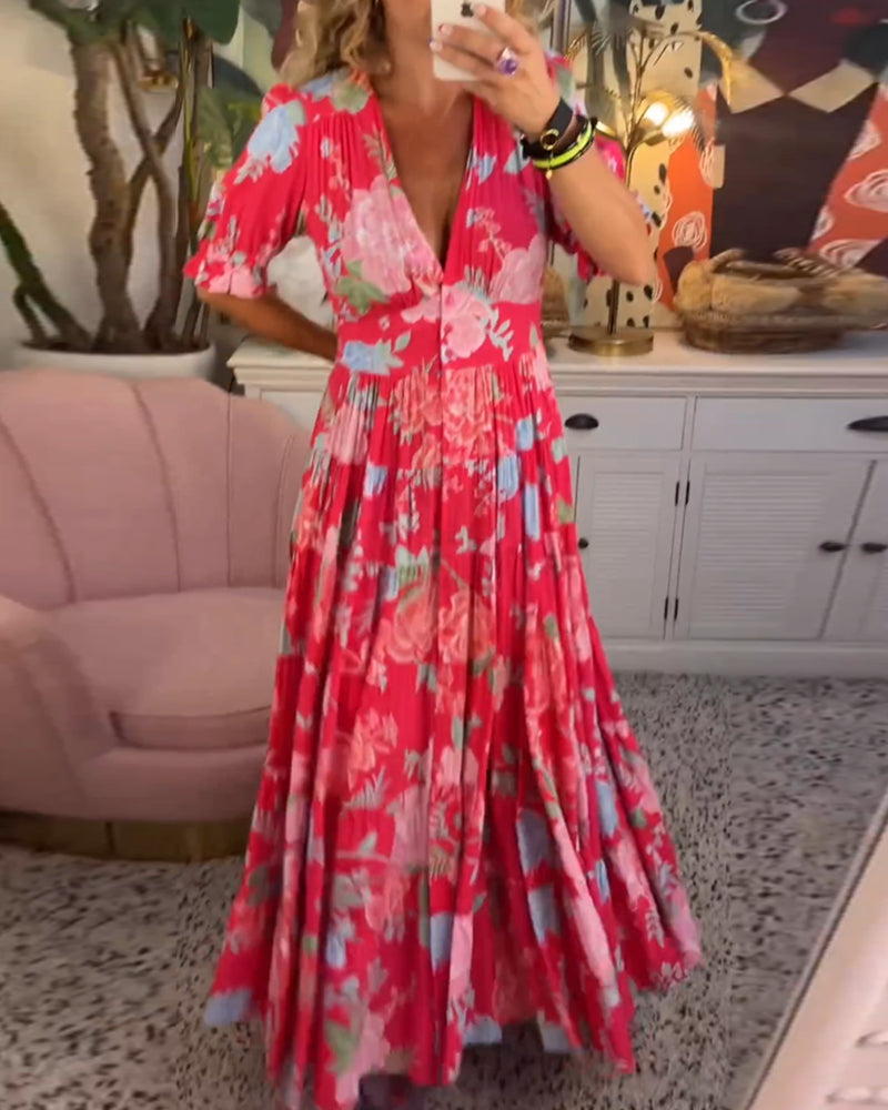 Catrisa - V-Neck Floral Pocket Dress