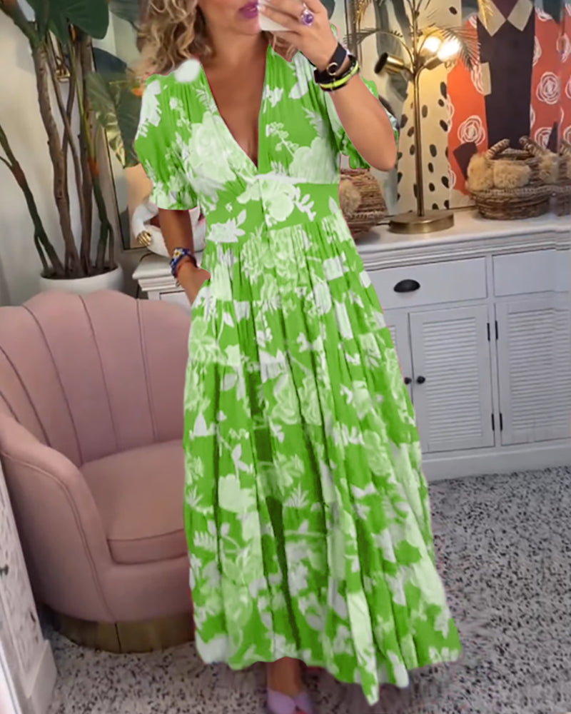Catrisa - V-Neck Floral Pocket Dress