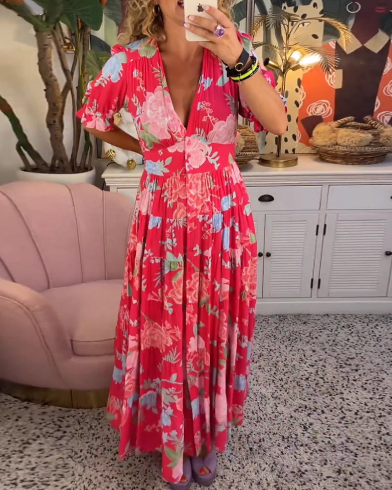 Catrisa - V-Neck Floral Pocket Dress