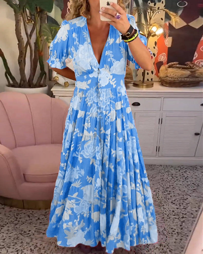 Catrisa - V-Neck Floral Pocket Dress