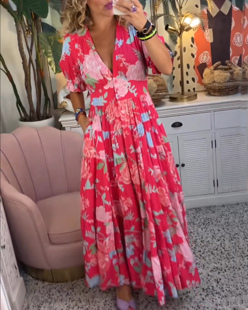 Catrisa - V-Neck Floral Pocket Dress