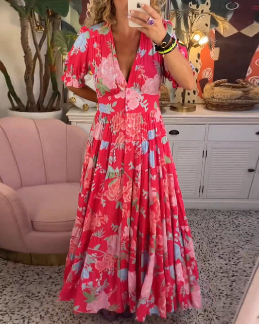Catrisa - V-Neck Floral Pocket Dress