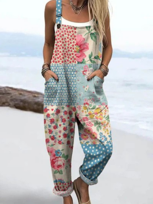 Athena | Vintage Floral Print Wide-Leg Jumpsuit