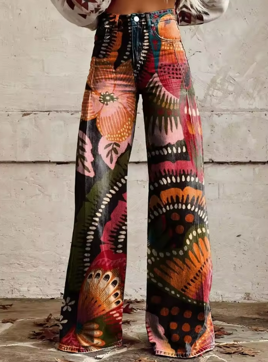 Lisa | Stylish Boho Floral Wide-Leg Jeans